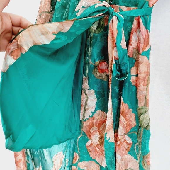NEW Hutch Teal Floral Wrap with Tie Waist Summer V Neck Dress P6670 - Picture 5 of 10